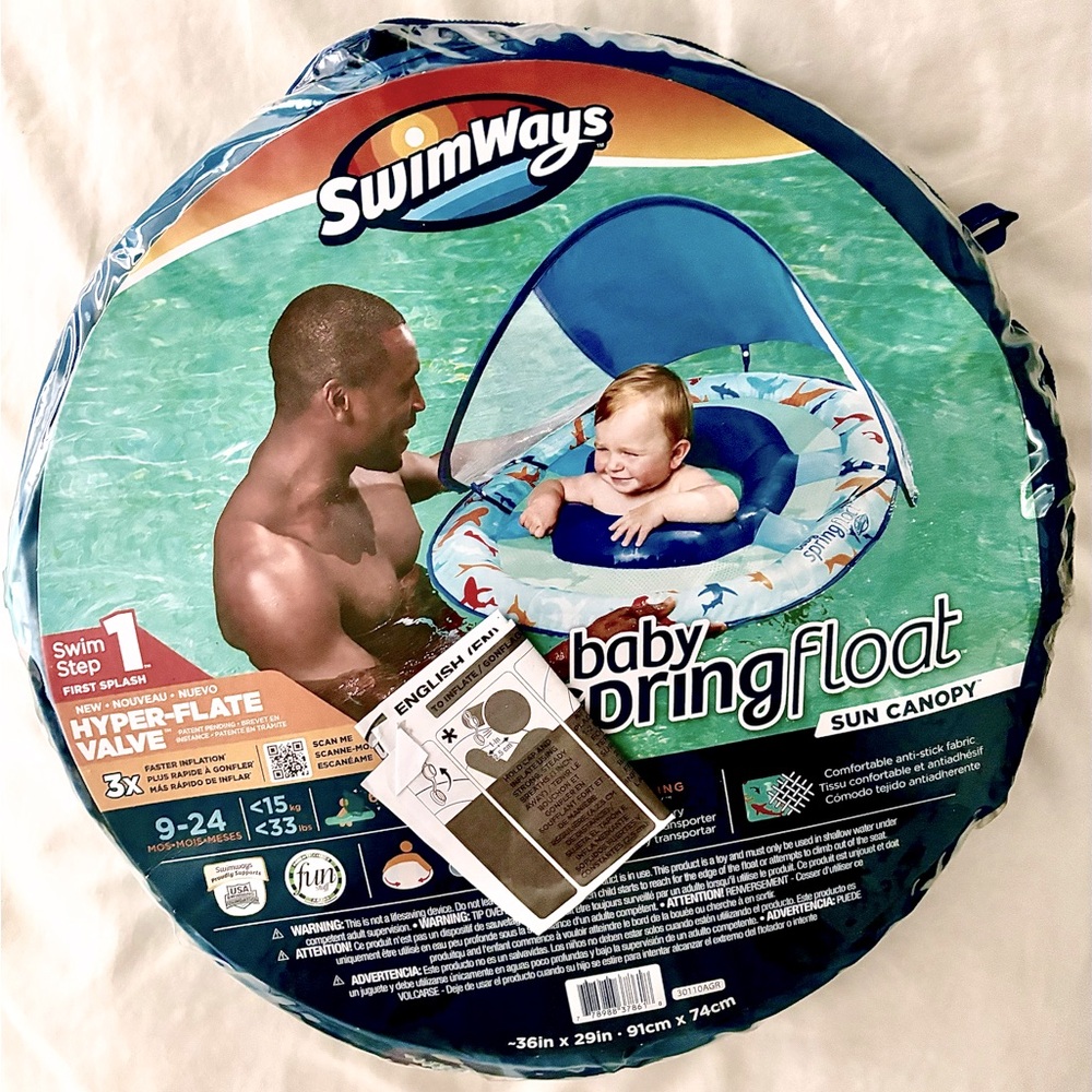‘BRAND-NEW/NEVER-USED’, SWIMWAYS BABY SPRINGFLOAT + SUN CANOPY + CARRYING CASE…